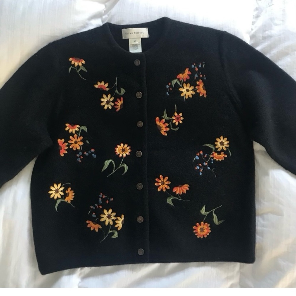 Susan Bristol Stunning Embroidered Wool Sweater, Size Medium.